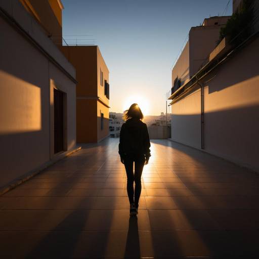 Silhouette of Woman Walking in Athens at Sunrise