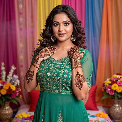 Indian Woman in Vibrant Holi Festival