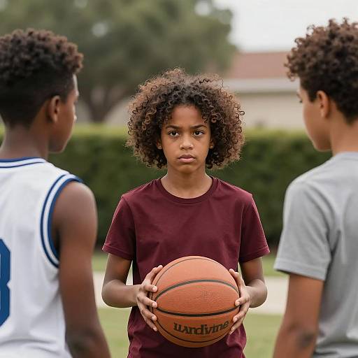 Determined Kids with Basketball Outdoors