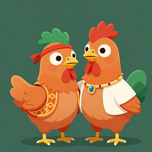 Charming Duo of Anthropomorphic Chickens