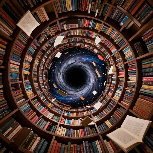 Surreal Library Books Spiral Into Black Hole