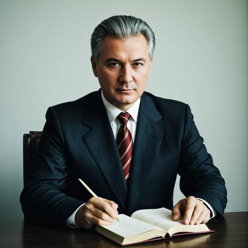 Middle-Aged Man in Soviet-Era Business Suit Writing