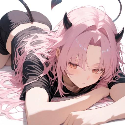 Demon Boy with Pink Hair and Tail
