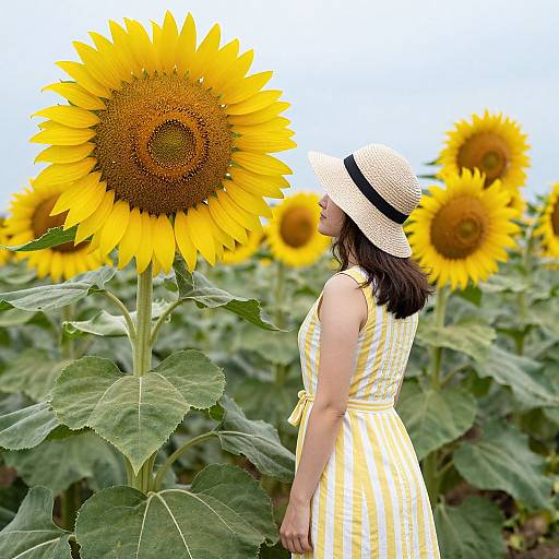 Woman by Giant Sunflowers