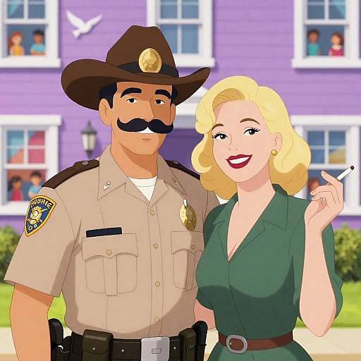 Happy Sheriff with Glamorous Companion