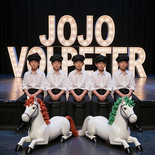 Boys in Costumes with Mannequin Horses