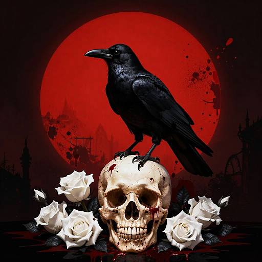 Gothic Crow and Blood-Stained Skull