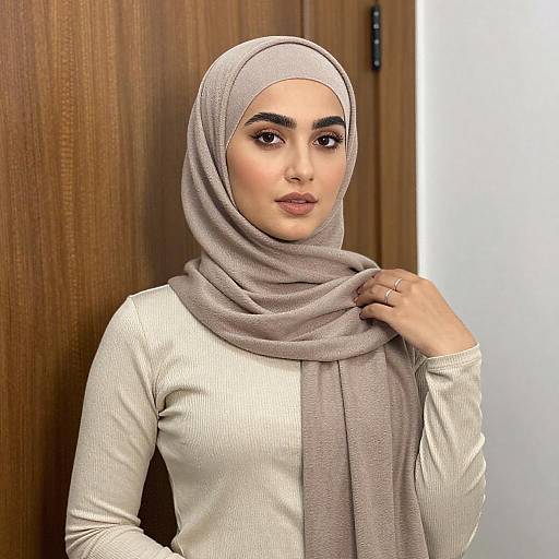 Portrait of Woman in Taupe Hijab