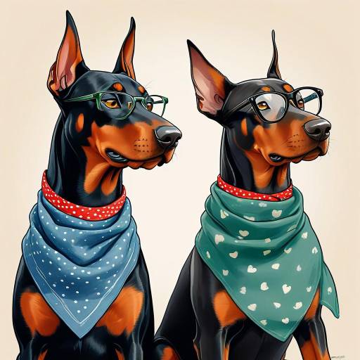 Whimsical Friends: Cartoon Doberman and Cat