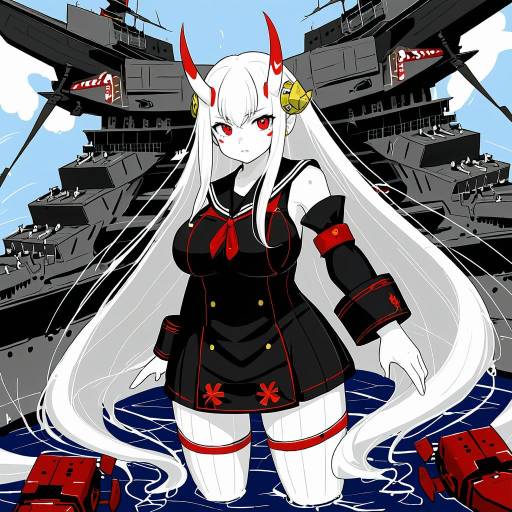 Illustration of Aircraft carrier water oni, kantai collection in the style of X-t3al