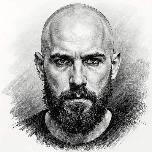 Detailed Pencil Sketch of Bald Bearded Man