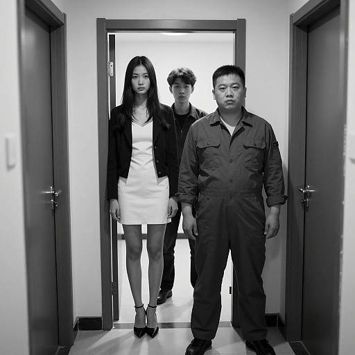 Serious Moment in a Dim Hallway