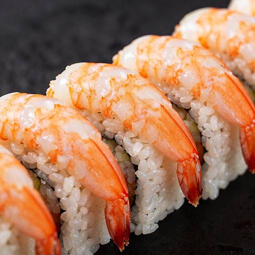 Close-Up Vibrant Shrimp Sushi Rolls