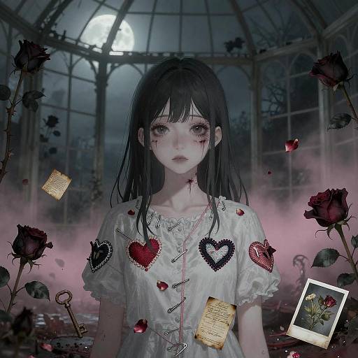 Undead Girl in Moonlit Ruined Conservatory