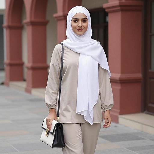 Young Woman in White Hijab Outdoors