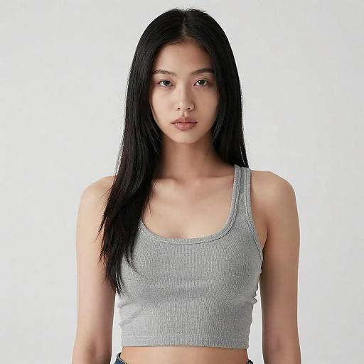 Realistic Black-Haired Girl in Crop Top