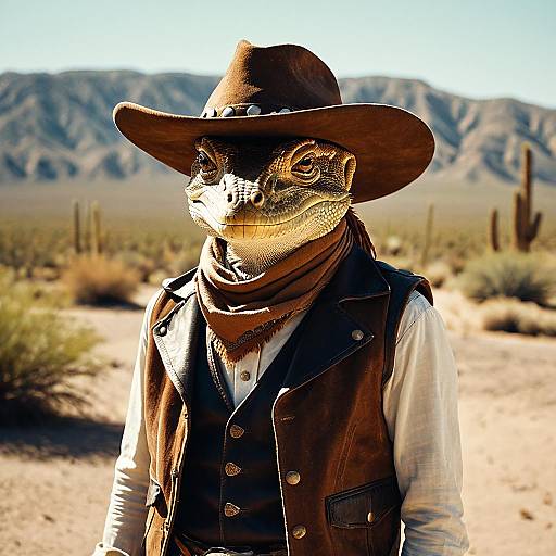Anthropomorphic Lizard Cowboy in Desert