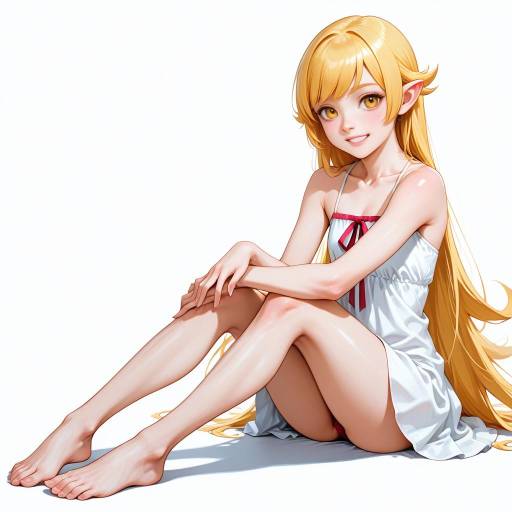 Blonde Elf Girl in White Dress