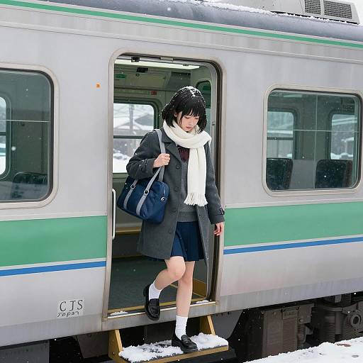 Winter Arrival: Anime Girl at Train Station