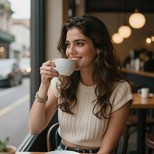 Evening Café Portrait of a Smiling Woman