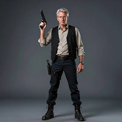 Stern Middle-Aged Man with Handgun