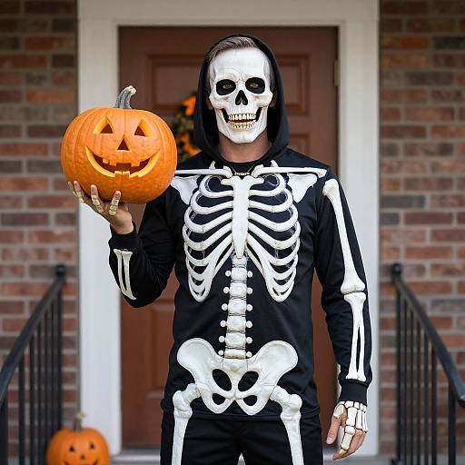 Skeleton Man Holding Pumpkin Costume