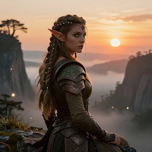 Elf Warrior at Sunset Cliff Edge