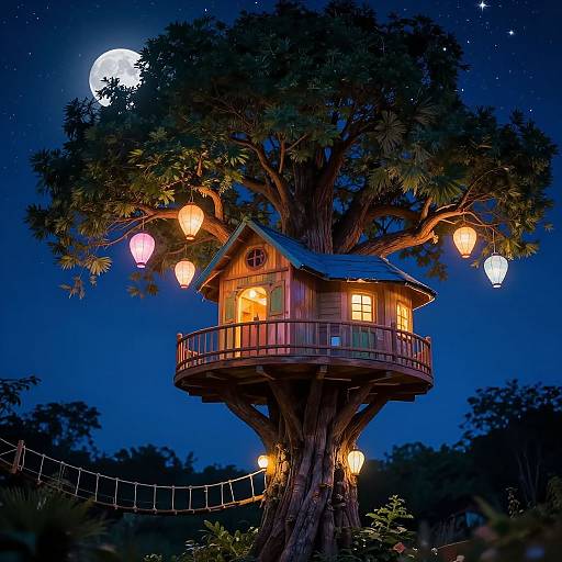 Whimsical Nighttime Treehouse Retreat