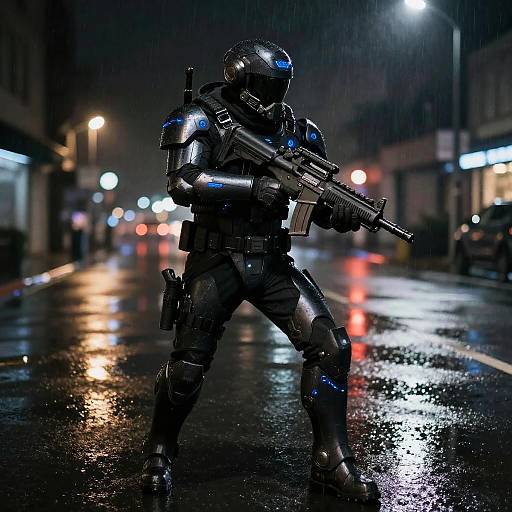 Stealthy Soldier in Urban Nightscape