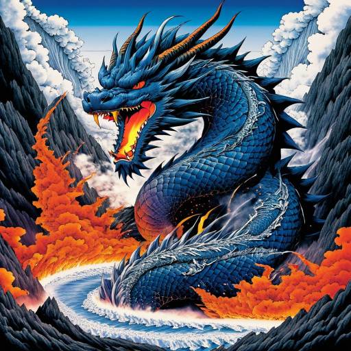 Colossal Dragon Erupts from Volcano