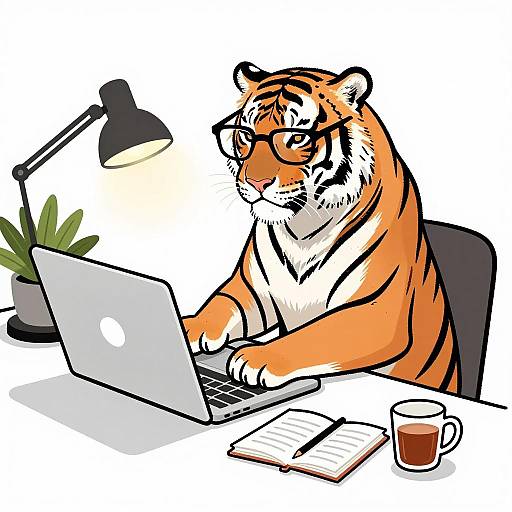 Whimsical Tiger in Cozy Workspace