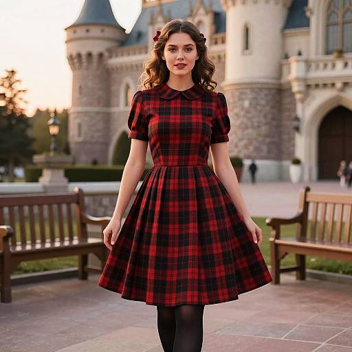 Svelte Woman in Preppy Plaid Dress