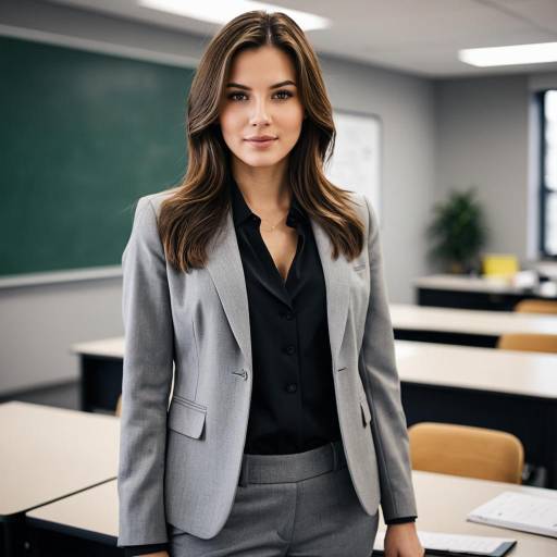 Professional Woman in Grey Suit in Classroom