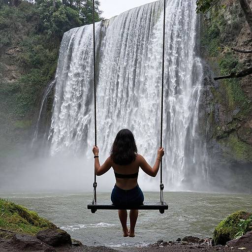 Woman on Swing by Waterfalls