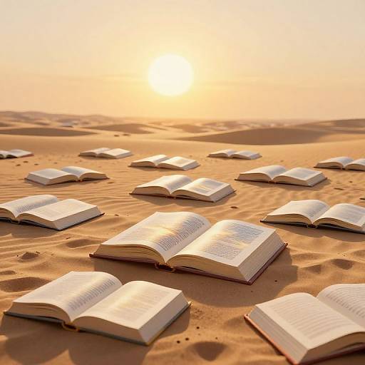 Surreal 3D Desert Landscape with Books