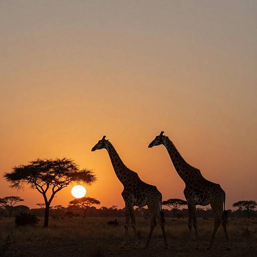Serene Savanna Sunset with Giraffes