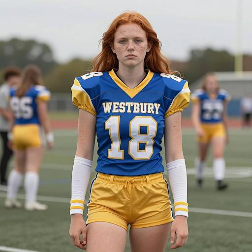 Female Football Player in Blue and Yellow Uniform