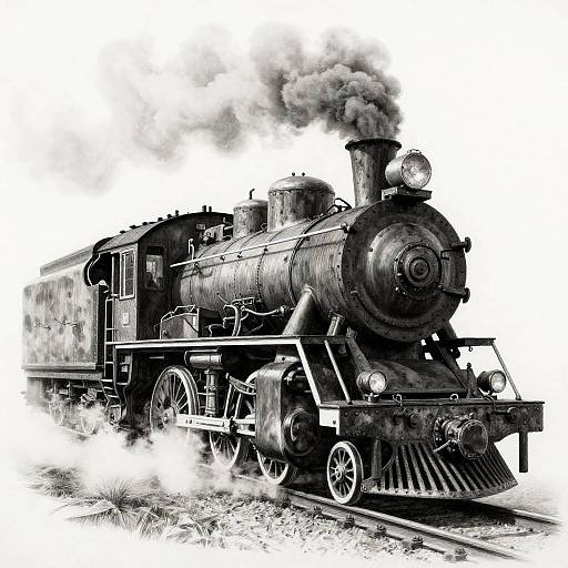 Vintage Steam Train Pencil Drawing