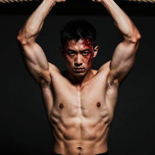 Muscular Man Gripping Rope in Intense Light