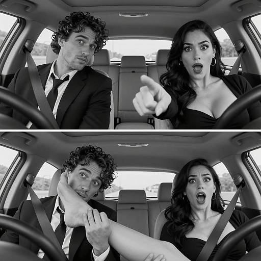 Candid Black-and-White Car Encounter