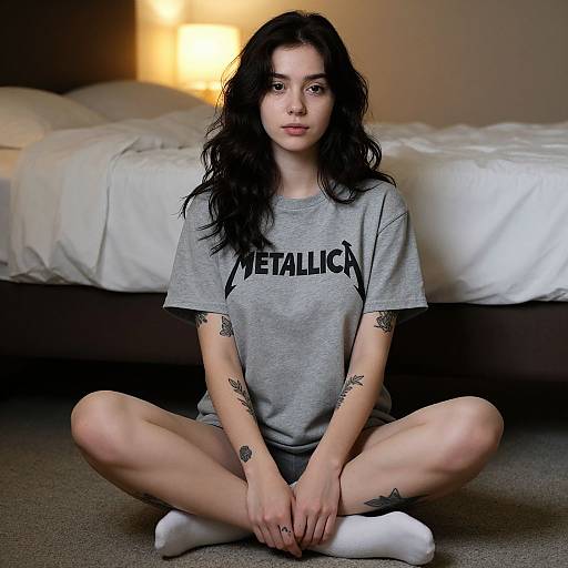 Photograph of a young woman with long black hair, wearing a gray 