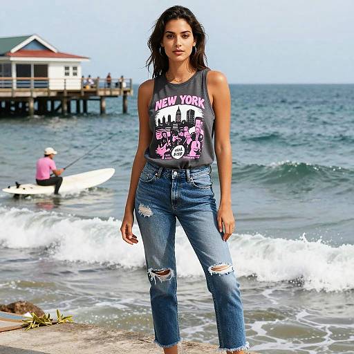 Casual Rock Style Woman at Pier