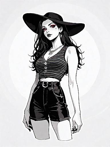 Stylish Woman in Black Brimmed Hat