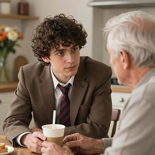 Intense Conversation in a Bright Kitchen