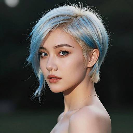 Hyper-Realistic Blue-Haired Beauty Portrait