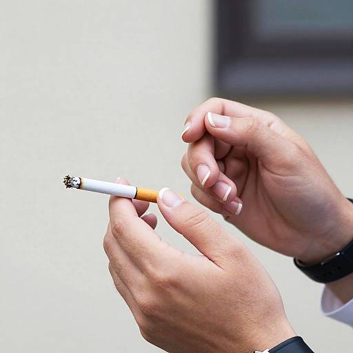 Hands Holding Lit Cigarette