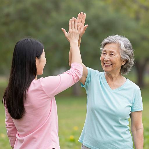Joyful Senior Women High-Fiving Outdoors