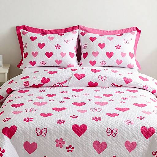 Vibrant Pink Hearts Twin Quilt Set