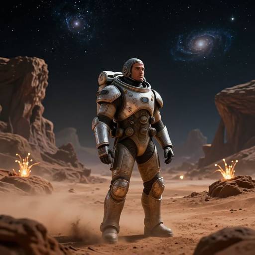 Heroic Space Explorer on Alien Planet