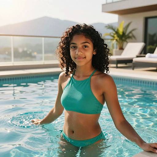Youthful Girl at Sleek Rooftop Pool